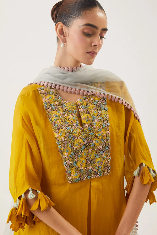 Saanjh Mustard Yellow Kaftan Set