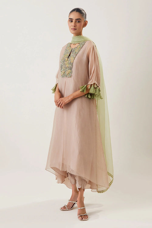Saanjh Beige Kaftan Set