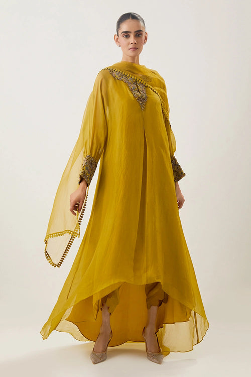 Cuff Mustard Yellow Kaftan Set