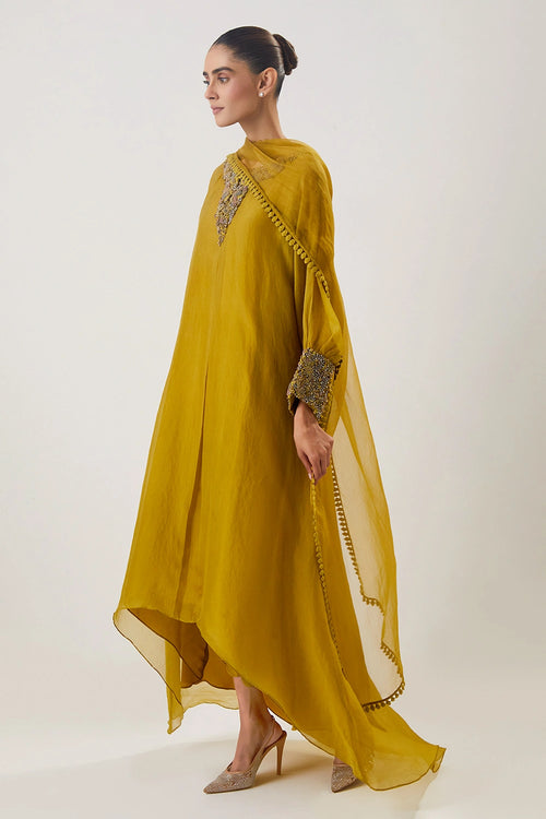 Cuff Mustard Yellow Kaftan Set