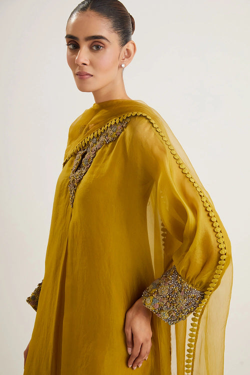 Cuff Mustard Yellow Kaftan Set
