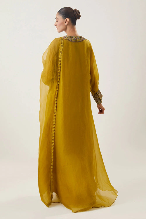 Cuff Mustard Yellow Kaftan Set