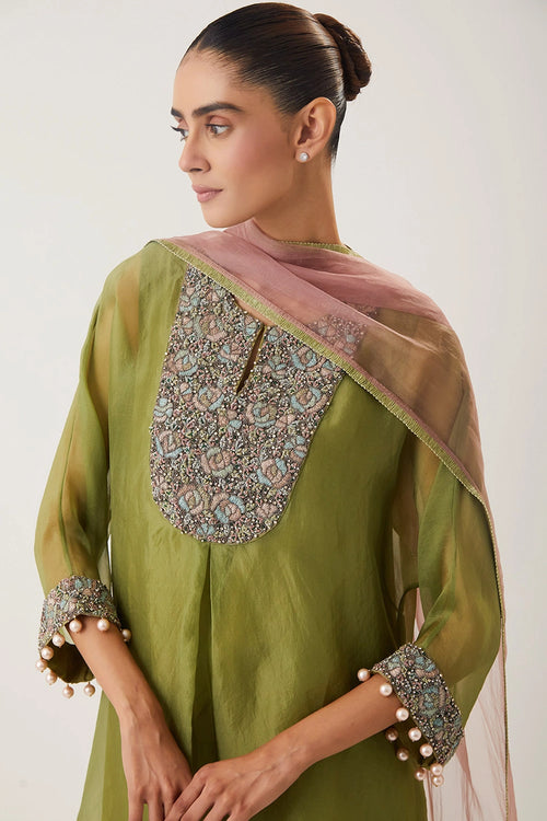 Raha Mehendi Green Kurta Set