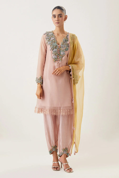 Zeenat Peach Kurta Set