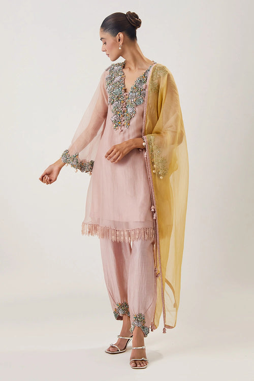 Zeenat Peach Kurta Set
