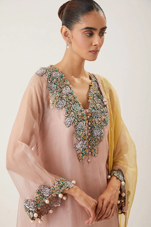 Zeenat Peach Kurta Set