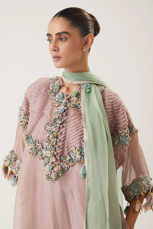 Pintucks Powder Pink Kurta Set