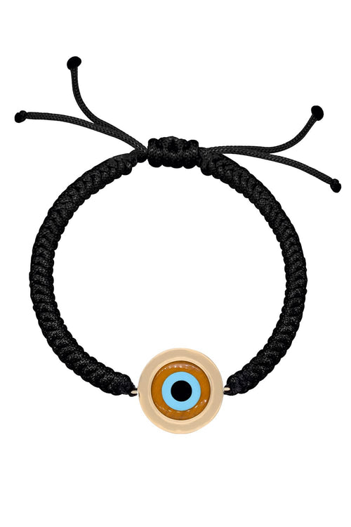 14KT Gold Round Tiger Eye Cord Bracelet