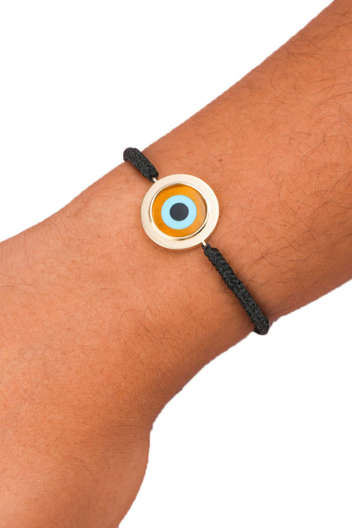 14KT Gold Round Tiger Eye Cord Bracelet