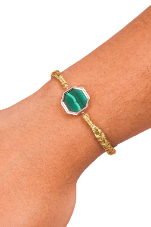 Octagon Malachite Cord 14KT Gold Bracelet