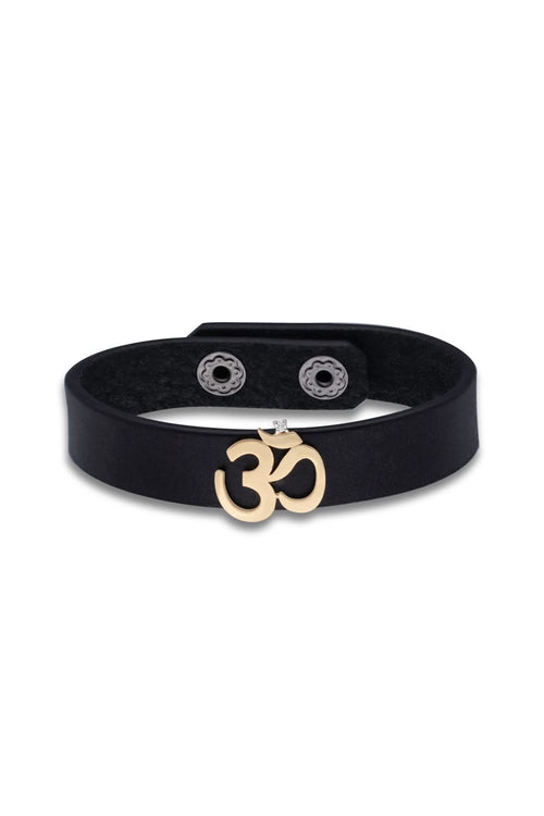 14KT Gold OM Leather Bracelet