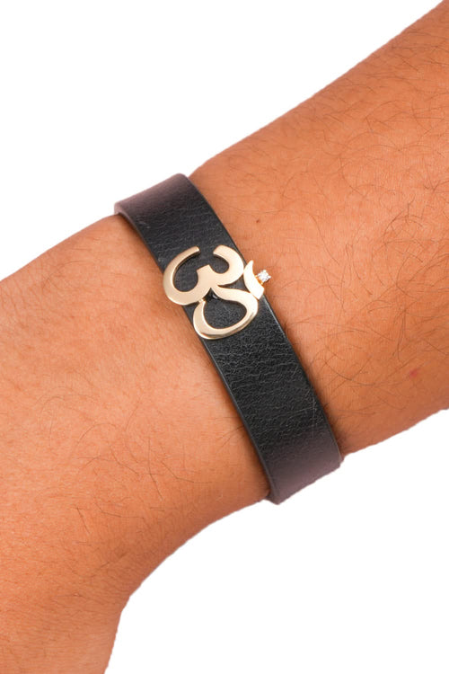 14KT Gold OM Leather Bracelet