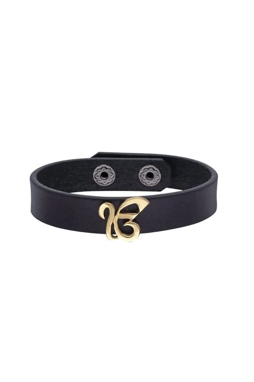14KT Gold Ek Onkar Leather Bracelet