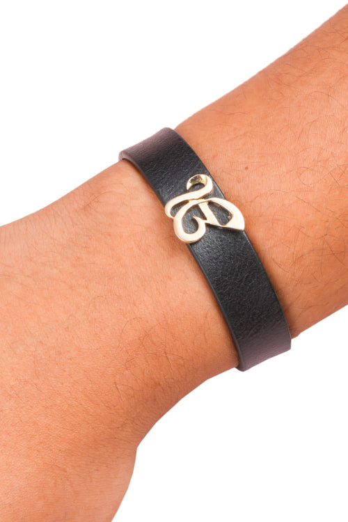 14KT Gold Ek Onkar Leather Bracelet