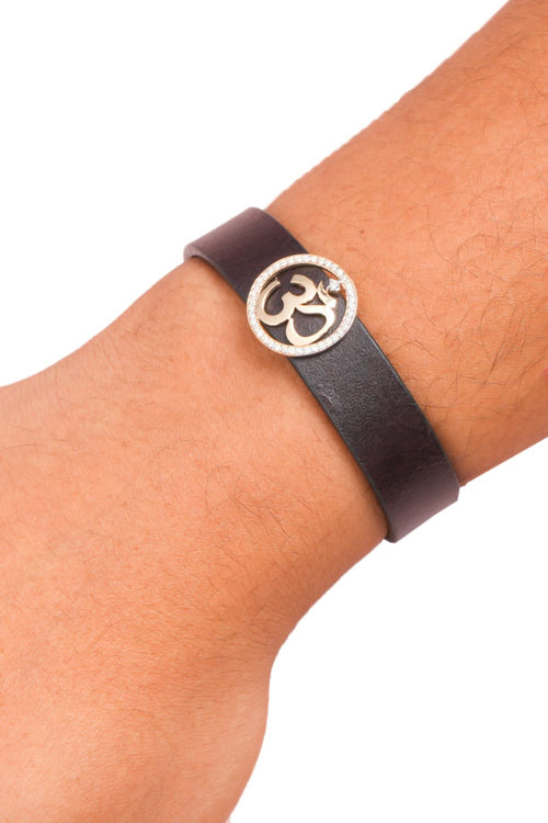 OM Diamond Leather Bracelet