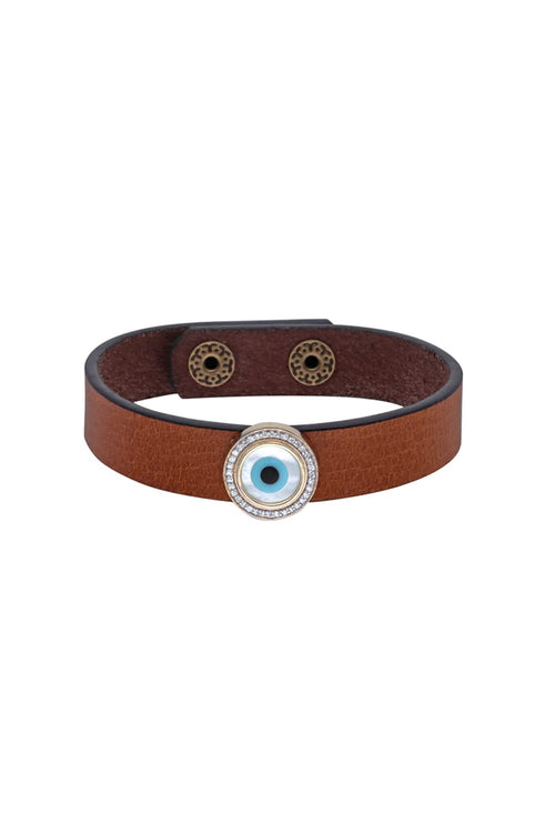 Round Evil Eye Diamond Leather Bracelet