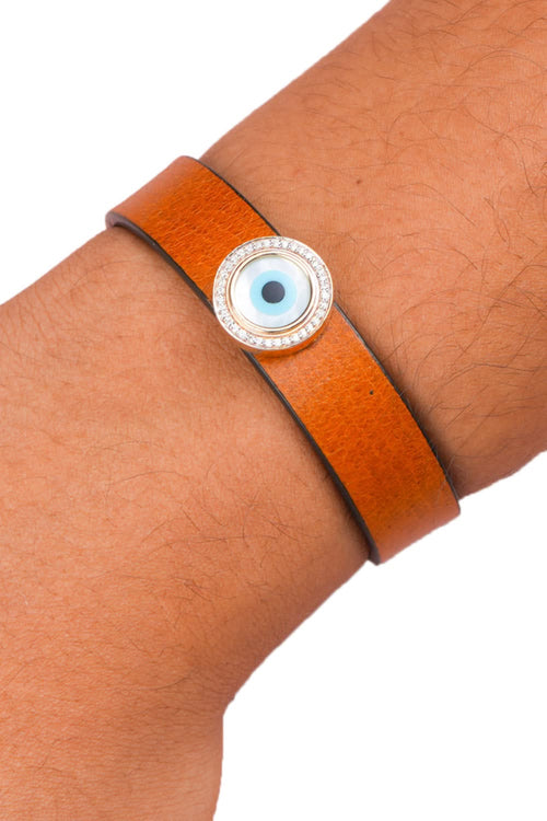 Round Evil Eye Diamond Leather Bracelet