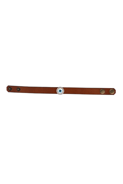Round Evil Eye Diamond Leather Bracelet