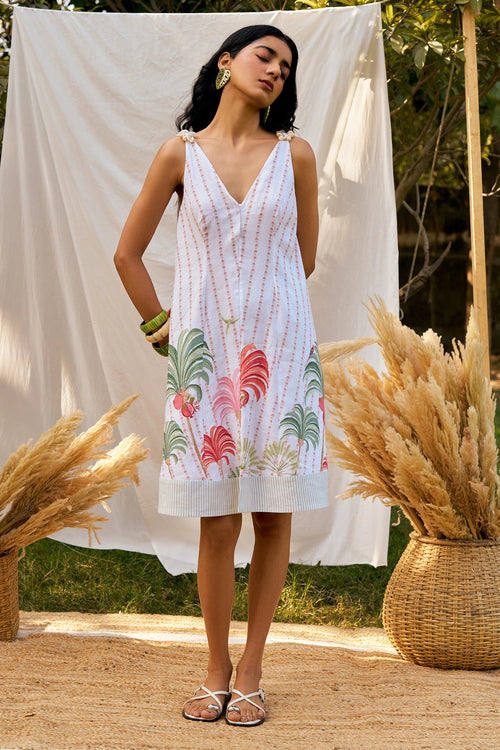 Plume and Palms Sleeveless Shell Dress