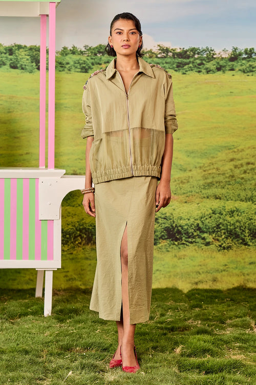 Olive Bomber And Skirt Juno Set