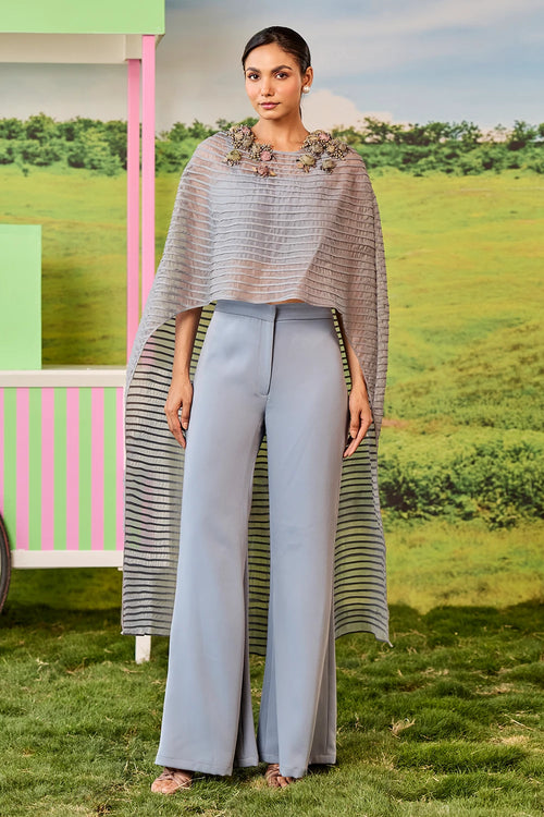 Gunmetal Long Pintucks Cape Celine Set