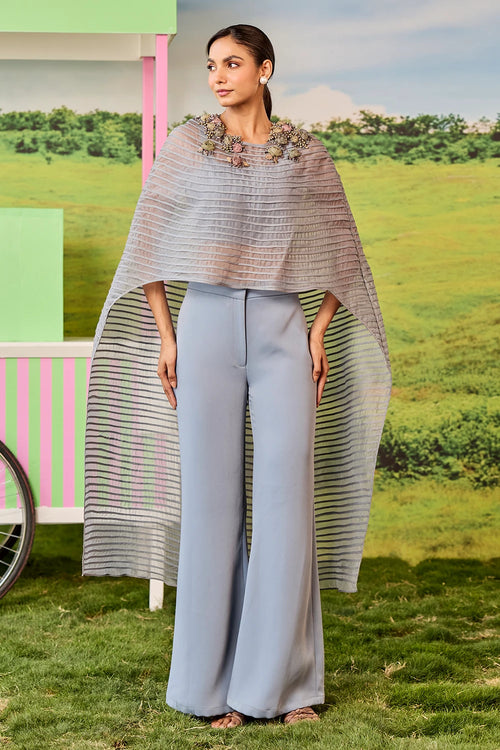 Gunmetal Long Pintucks Cape Celine Set