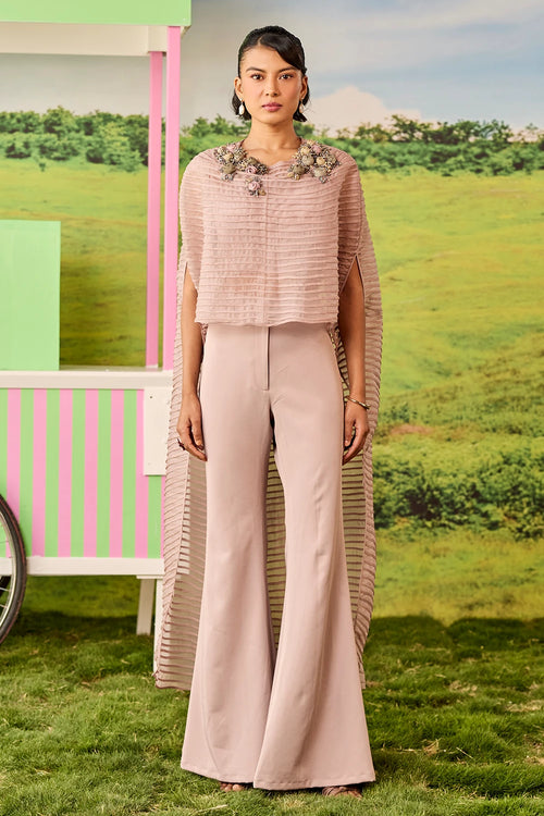 Powder Pink Long Pintucks Cape Celine Set