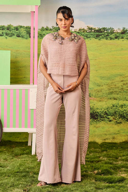 Powder Pink Long Pintucks Cape Celine Set