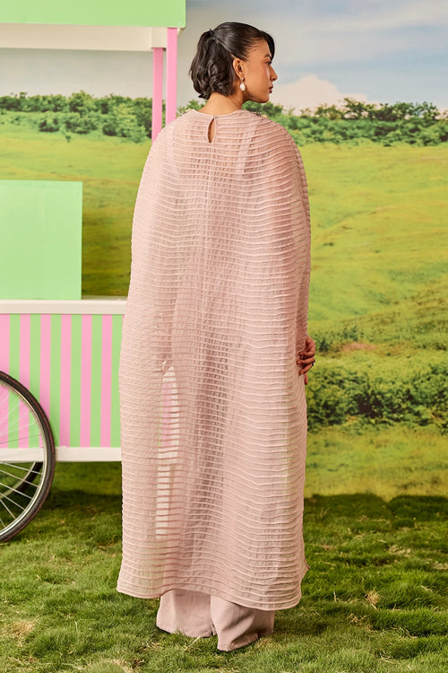 Powder Pink Long Pintucks Cape Celine Set
