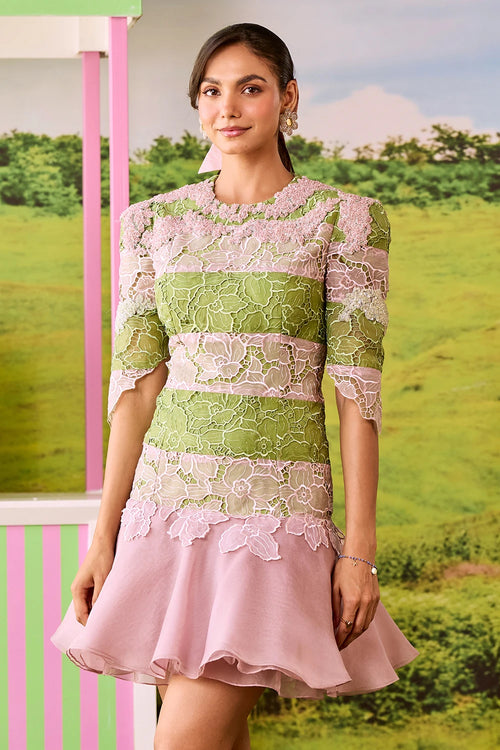 Pink And Green Striped Portia Dress
