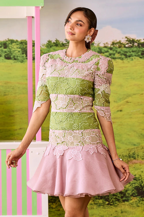 Pink And Green Striped Portia Dress