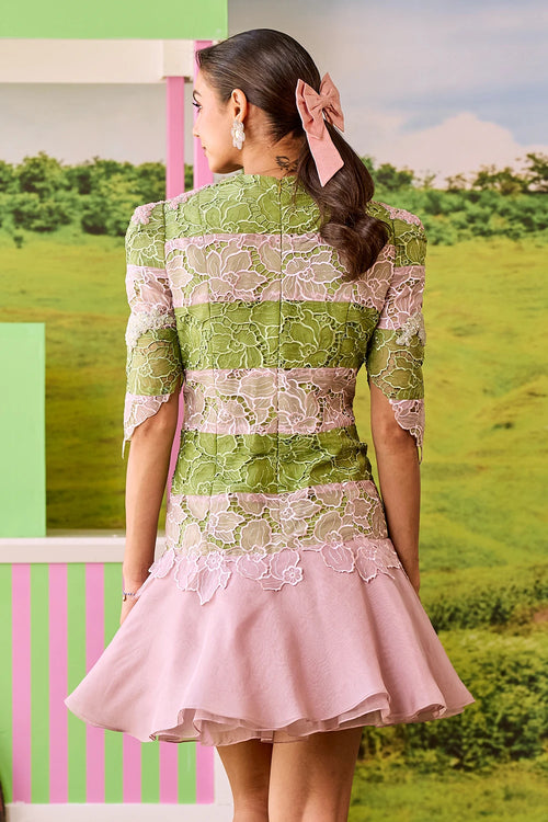 Pink And Green Striped Portia Dress