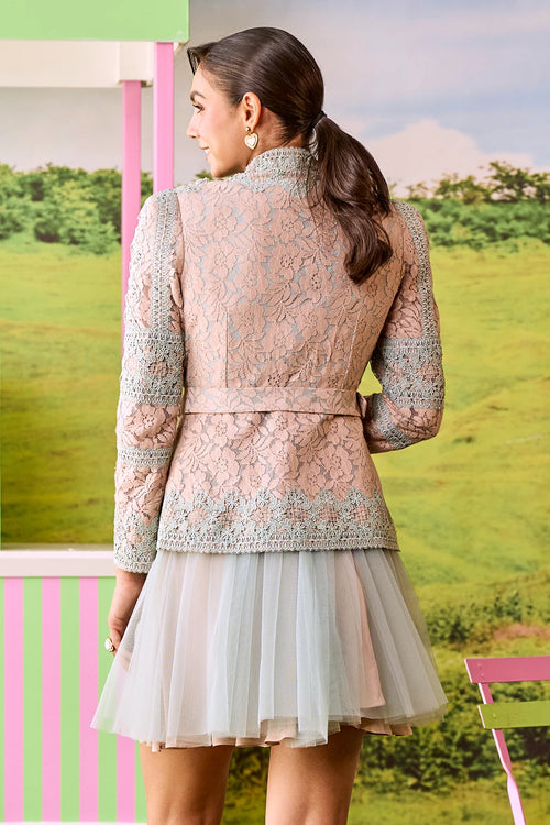 Powder Blue And Beige Emily Short Skirt Set