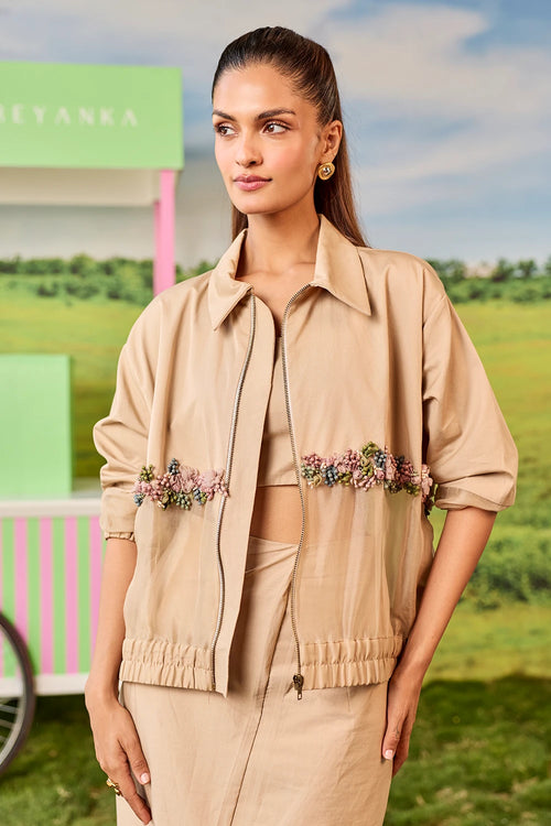 Beige Bomber Jacket