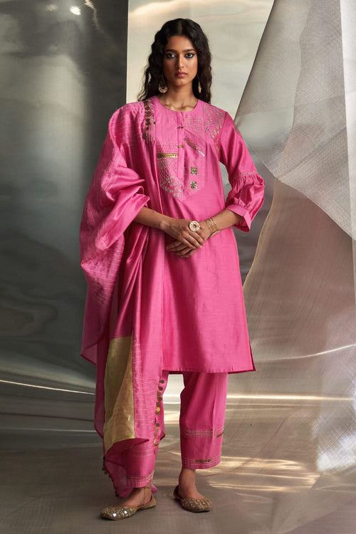 Bloom Pink Heavy Booti Kurta Set