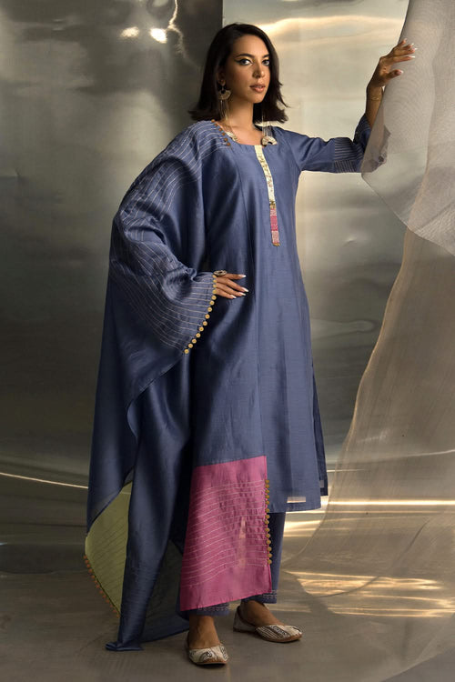 Berry Blue Flared Kurta Set