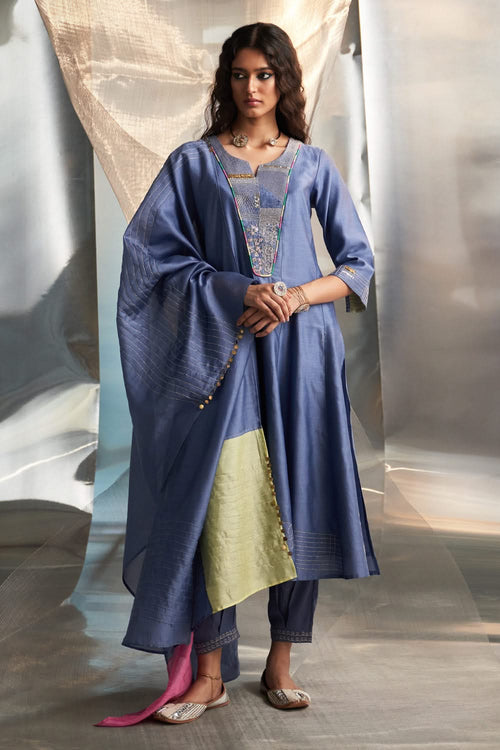 Purple Chanderi Flared Kurta Set