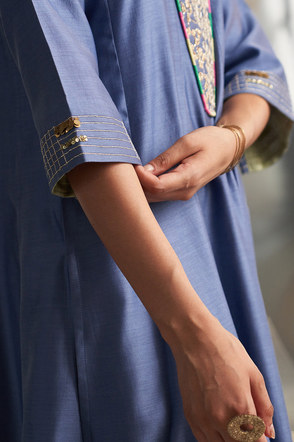 Purple Chanderi Flared Kurta Set