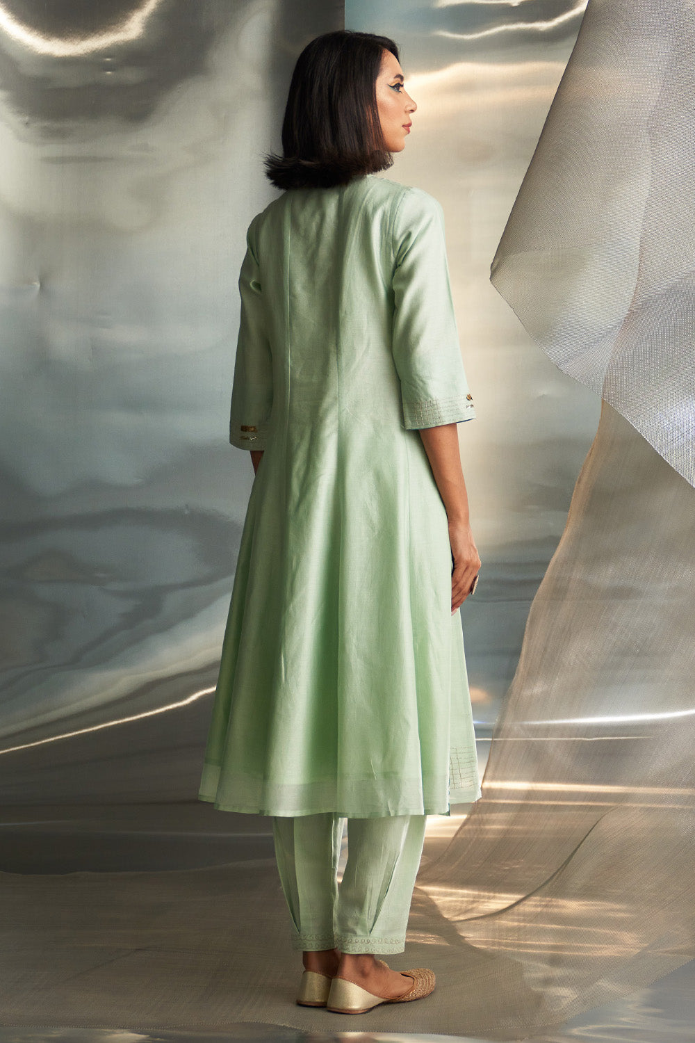 Mint Green Chanderi Flared Kurta Set