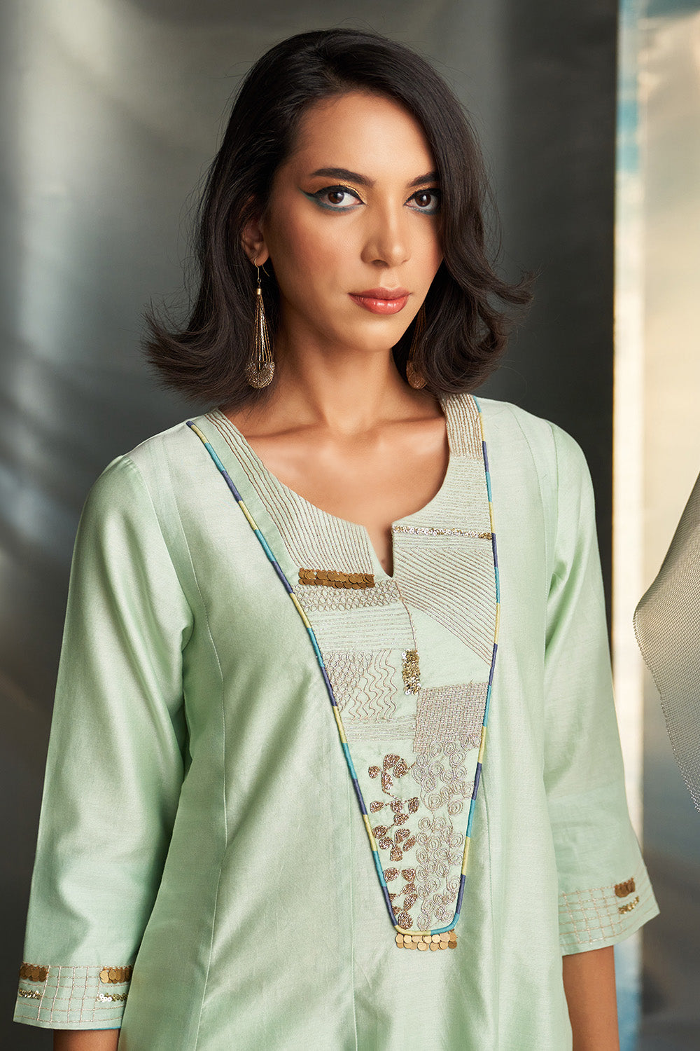 Mint Green Chanderi Flared Kurta Set