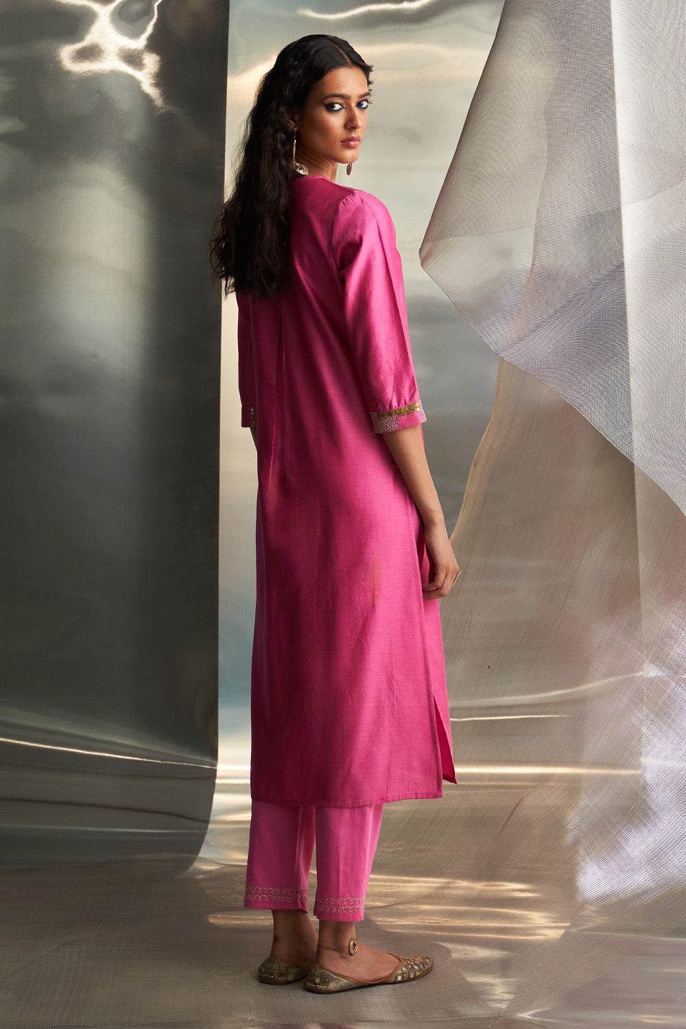 Bloom Pink Chanderi Kurta Set