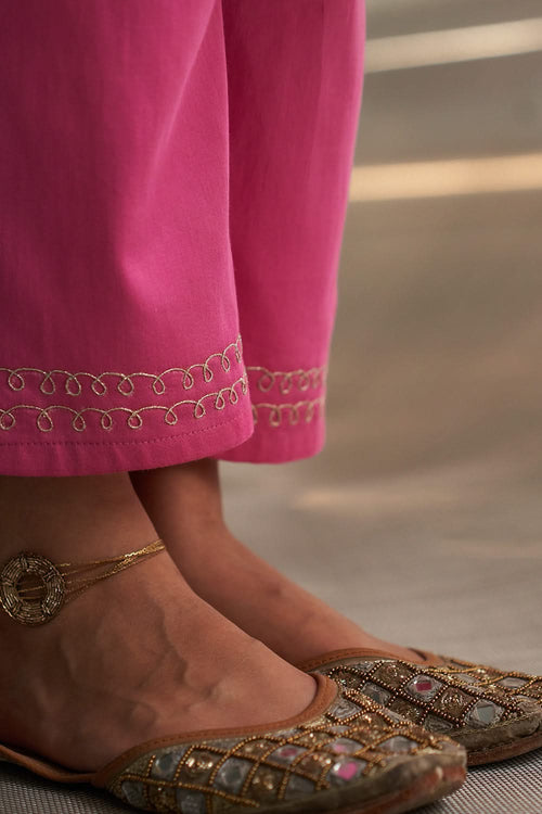 Bloom Pink Chanderi Kurta Set with Yellow Dupatta