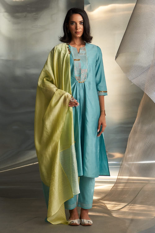 Powder Blue Chanderi Flowy Kurta Set