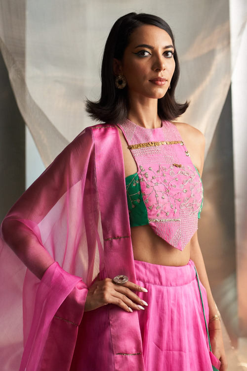 Bloom Pink Organza Lehenga Set
