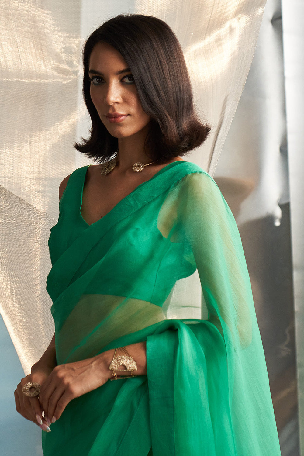 Lush Green Saree With Blouse