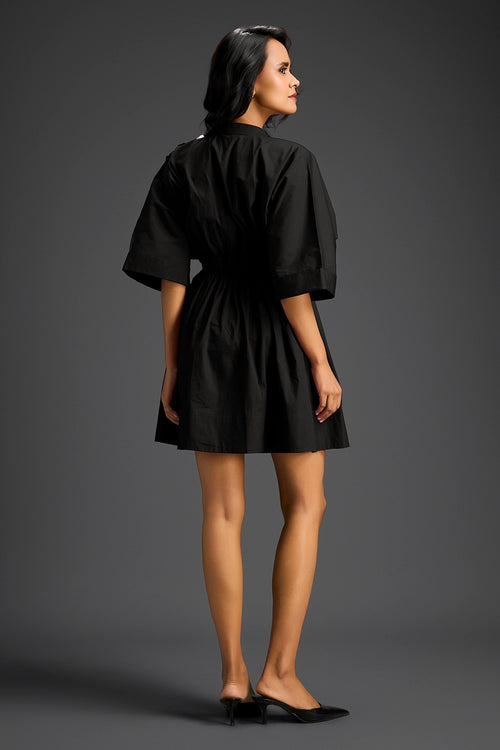 Black Floral Embroidered Shift Dress
