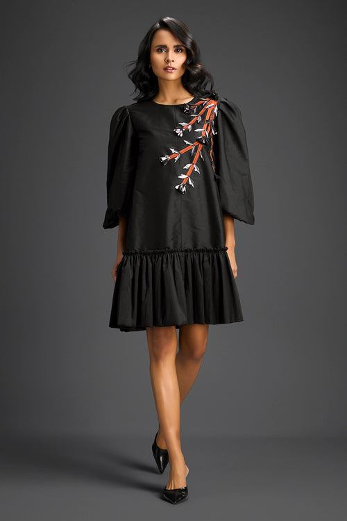 Black Dress With Puffed Sleeves