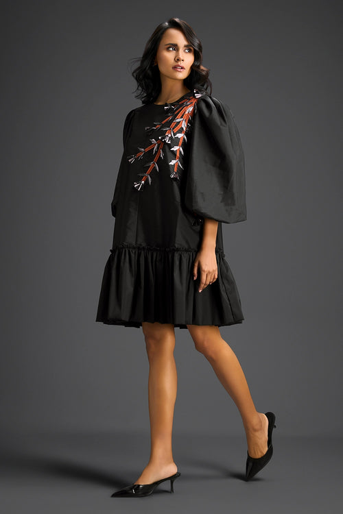 Black Dress With Puffed Sleeves