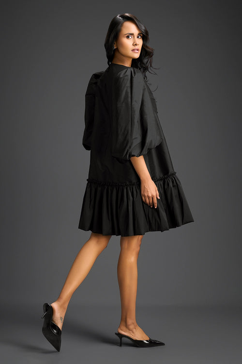 Black Dress With Puffed Sleeves