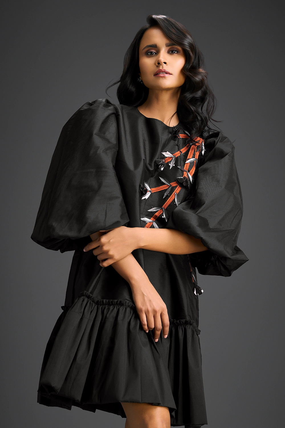Black Dress With Puffed Sleeves